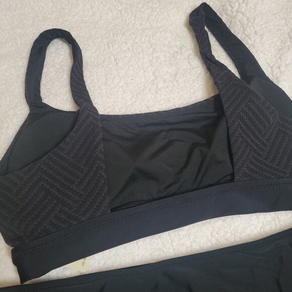 Aerie Black Swim Bikini FULL Set Scoop Top Solid Color Women's Large NEW - Picture 3 of 11